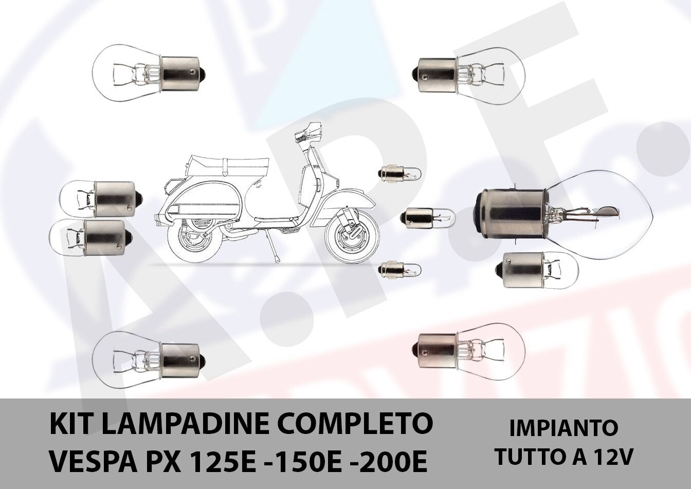 KIT LAMPADE LAMPADINE VESPA PX 125E 150E 200E impianto 12v