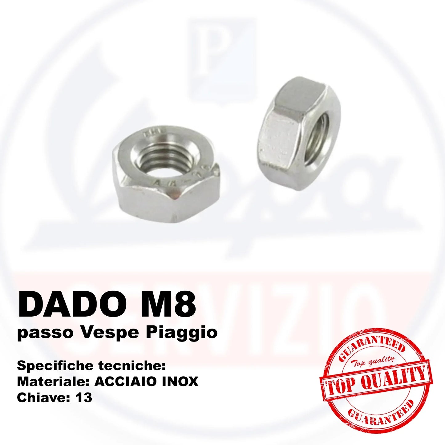 DADO in ACCIAIO INOX passo Vespe Piaggio - RICAMBI VESPA A.P.F.
