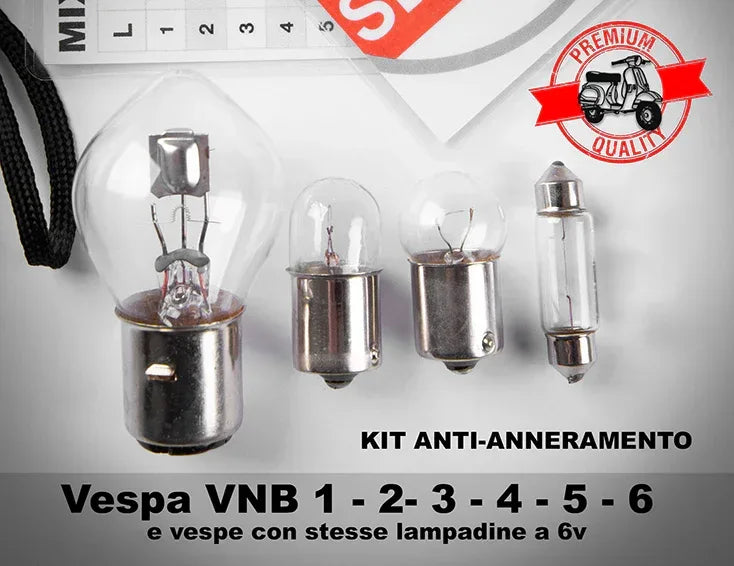 lampade LAMPADINE VESPA VNB 1 2 3 4 5 6 - imp. a 6v - 4 lampadine QUALITA' TOP anti anneramento - RICAMBI VESPA A.P.F.