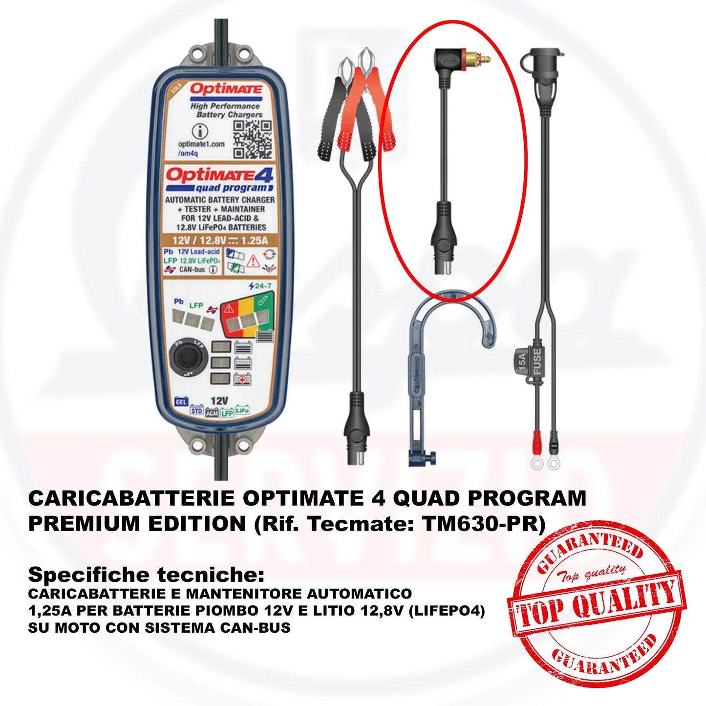 CARICABATTERIE LITIO OPTIMATE 4 QUAD PROGRAM PREMIUM EDITION (Rif. Tecmate: TM630-PR) - RICAMBI VESPA A.P.F.