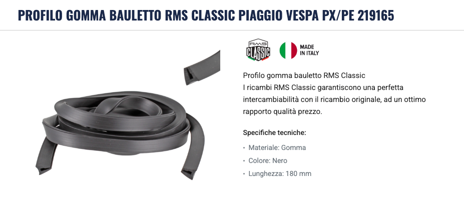 PROFILO GOMMA BAULETTO PIAGGIO VESPA PX/PE 219165