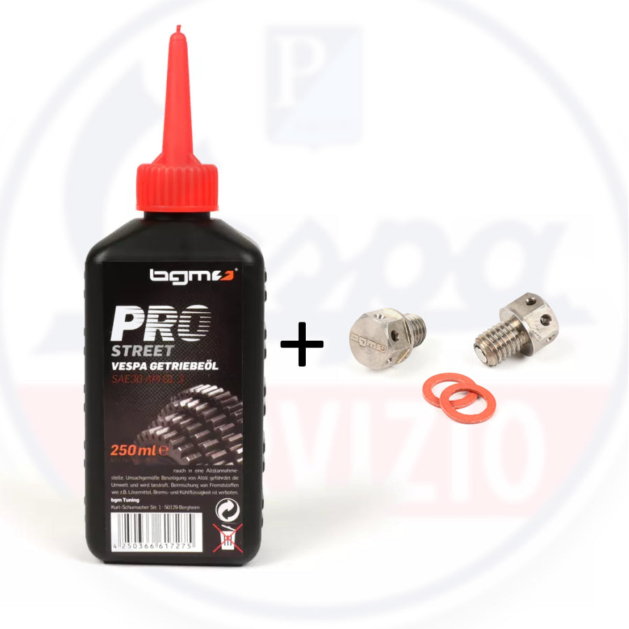 Kit cambio Vespa BGM PRO: tappi magnetici M8 inox + olio SAE30 250 ml