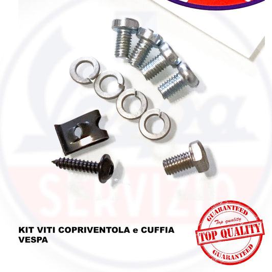 viti CopriVentola VESPA, KIT COMPLETO in Acciaio + fermi cuffia carter