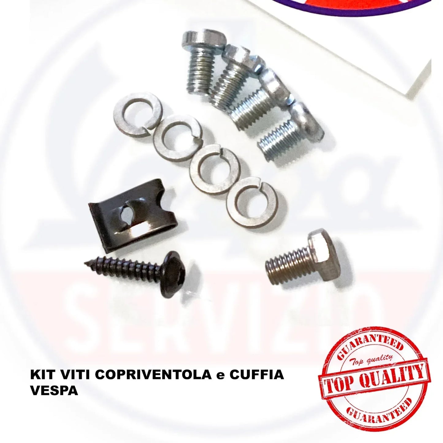 viti CopriVentola VESPA, KIT COMPLETO in Acciaio + fermi cuffia carter - RICAMBI VESPA A.P.F.