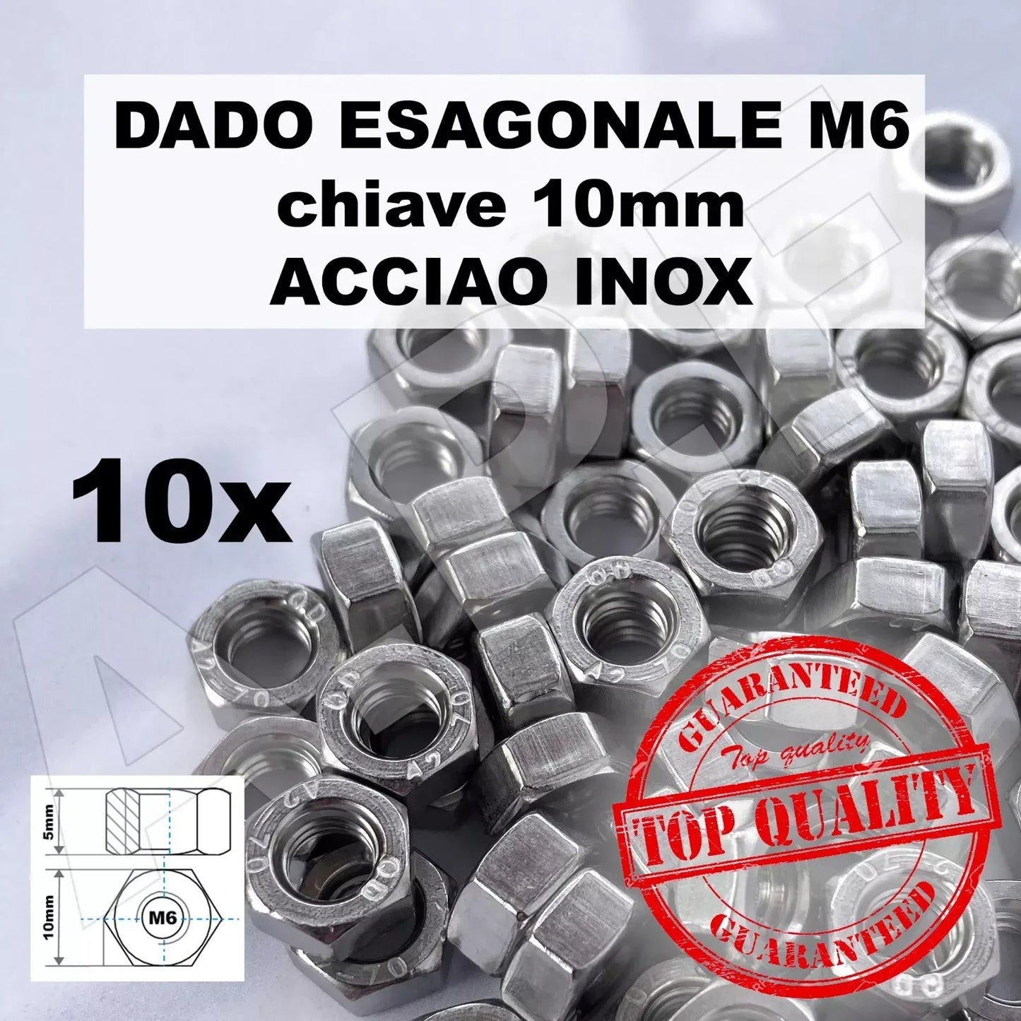 DADI ESAGONALI M6 IN ACCIAIO INOX A2 (chiave 10mm) - RICAMBI VESPA A.P.F.