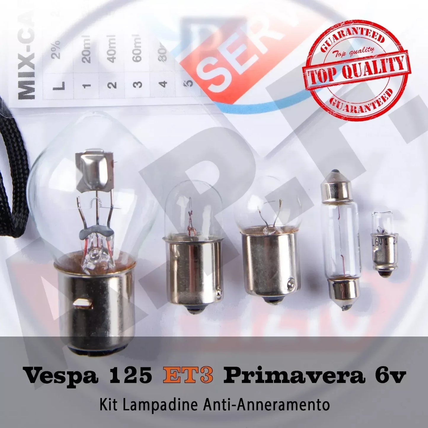 lampade LAMPADINE VESPA ET3 - imp. a 6v - 5 lampadine kit ANTI ANNERAMENTO - RICAMBI VESPA A.P.F.
