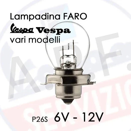 LAMPADINA VESPA P26S per vari modelli - 6v e 12v a scelta nel menu - RICAMBI VESPA A.P.F.