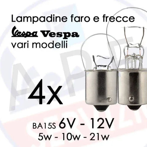 LAMPADINE BA15S per VESPA - 10 p.z. 6v e 12v (scegliere il tipo nel menù) - RICAMBI VESPA A.P.F.