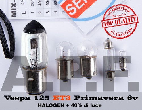 lampade LAMPADINE VESPA ET3 kit halogen - imp. a 6v - 5 lampadine QUALITA' TOP