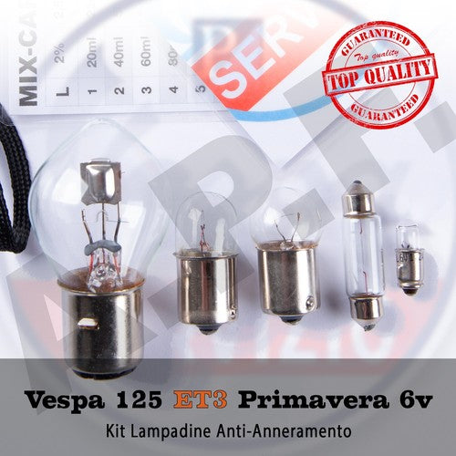lampade LAMPADINE VESPA ET3 - imp. a 6v - 5 lampadine kit ANTI ANNERAMENTO