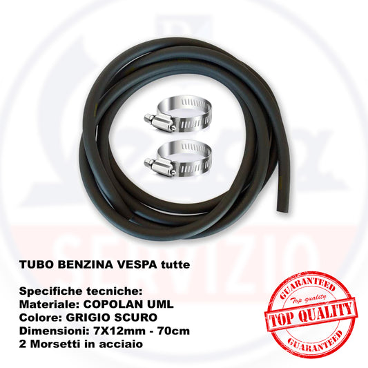TUBO BENZINA PER VESPA COPOLAN UML GRIGIO 7x12mm - di estrema qualità - 70cm + morsetti
