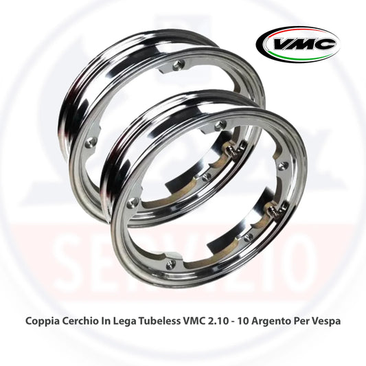 Coppia Cerchio In Lega Tubeless VMC 2.10 - 10 Argento Per Vespa - RICAMBI VESPA A.P.F.