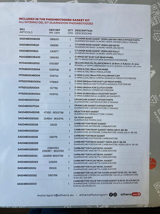 SERIE COMPLETA GUARNIZIONI MOTORE ATHENA PIAGGIO VESPA PX 125-150CC 154563
