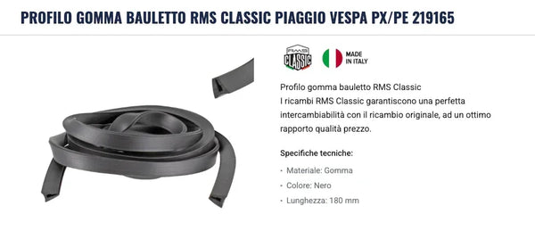 PROFILO GOMMA BAULETTO PIAGGIO VESPA PX/PE 219165 - RICAMBI VESPA A.P.F.