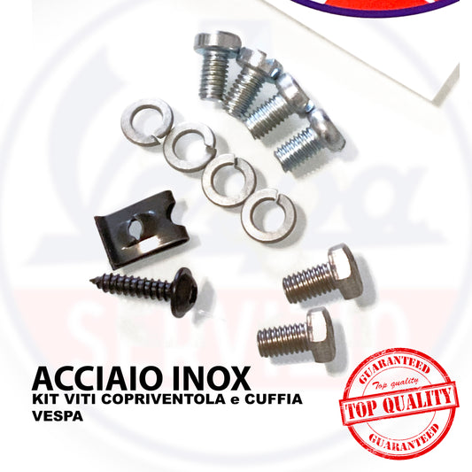 viti CopriVentola VESPA, KIT COMPLETO in Acciaio + fermi cuffia carter