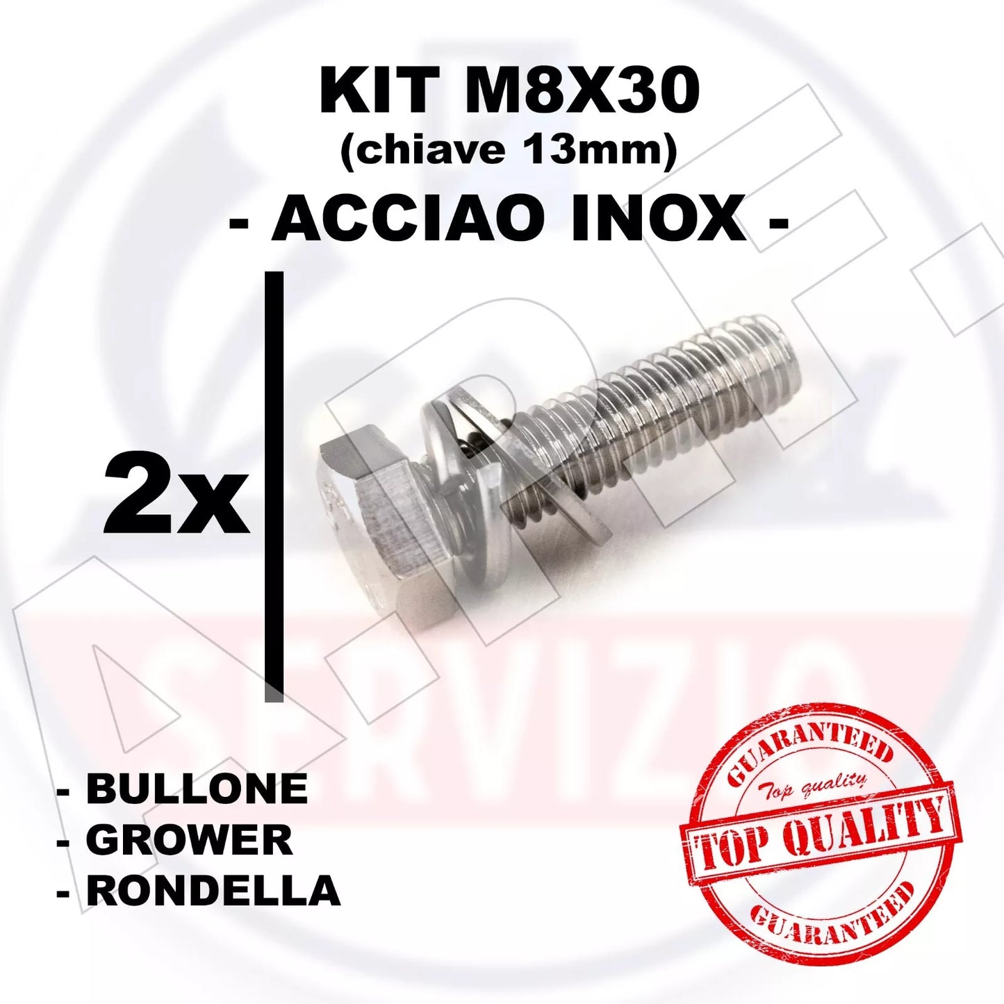 Bulloni Viti Marmitta Siluro per Vespa in ACCIAIO INOX M8X30 + grower e rondella