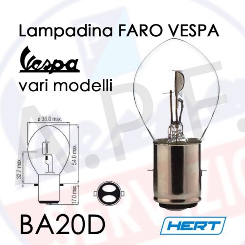 BA20D lampada LAMPADINA FARO VESPA vari modelli di volt e watt