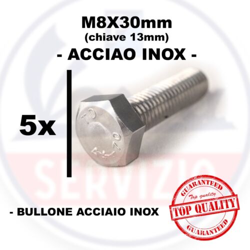 M8X30 BULLONE vite IN ACCIAIO INOX - 5 pz.